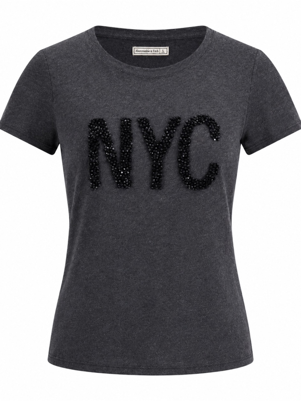 Abercrombie & Fitch NYC Sequin Logo T-Shirt Gray Women’s Small